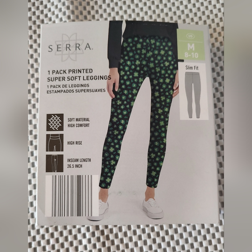 Serra Women's Size M (8-10) Shamrock Print Soft Leggings NWT Aldi Slim Fit